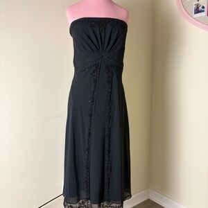 Liz Claiborne Black Strapless Dress with Embroidered Details